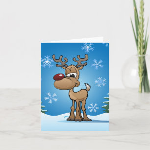 Cartão Rena de Natal Fofa em Desenho Animado