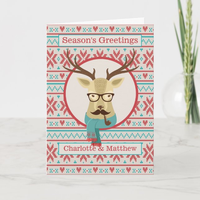 Cartão Rena Hipster Personalizada Natal (Frente)