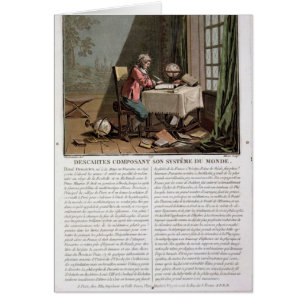 Cartão Rene Descartes (1596-1650) escrevendo seu syste do