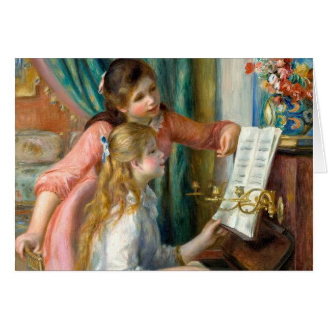 Cartão Renoir Girls no Piano impressionista (Frente Horizontal)