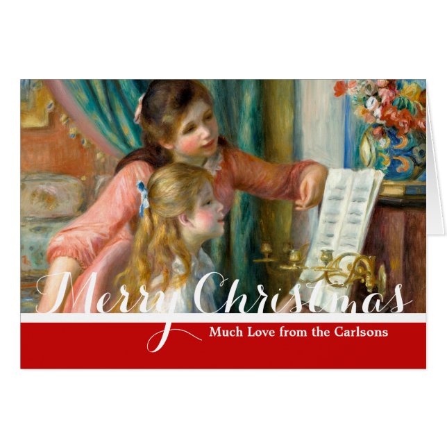 Cartão Renoir Girls no Piano Merry Christmas Card (Frente Horizontal)