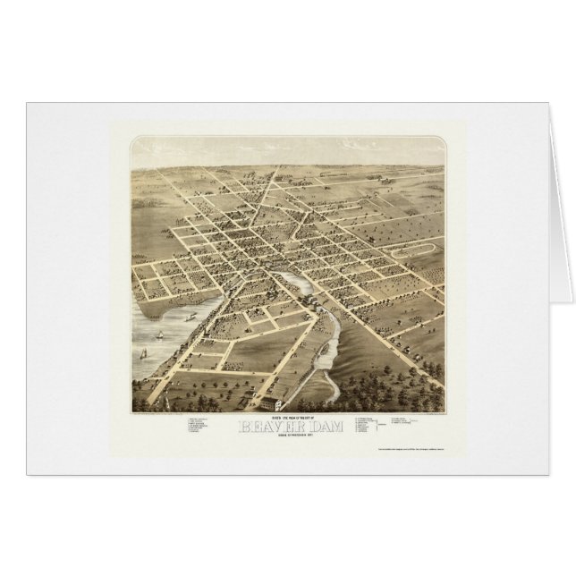 Cartão Represa do castor, mapa panorâmico dos WI - 1867 (Frente Horizontal)