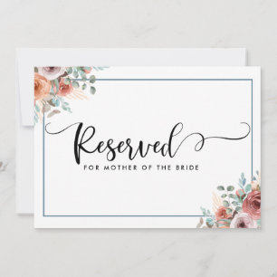 Cartão Reservado Floral Rosa, Pêssego e Azul Desbo
