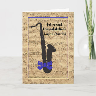 Cartão Retirement Card for Musician Notes and Sax