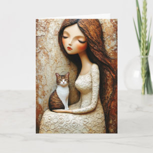 Cartão Retrato Abstrato de Gata Menina da Arte Moderna Ca