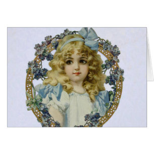 Cartão Retrato Bonito para Menininha Antiquado Bonito