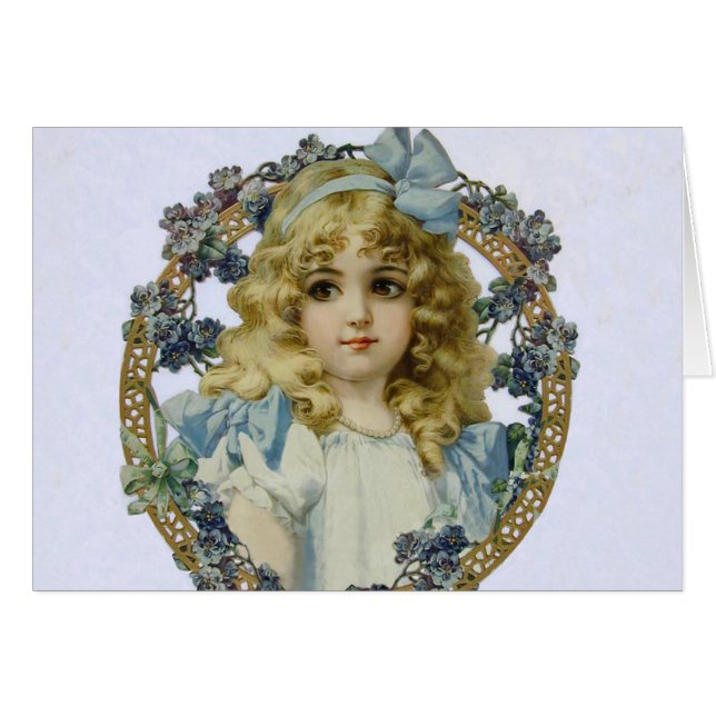 Cartão Retrato Bonito para Menininha Antiquado Bonito (Frente Horizontal)