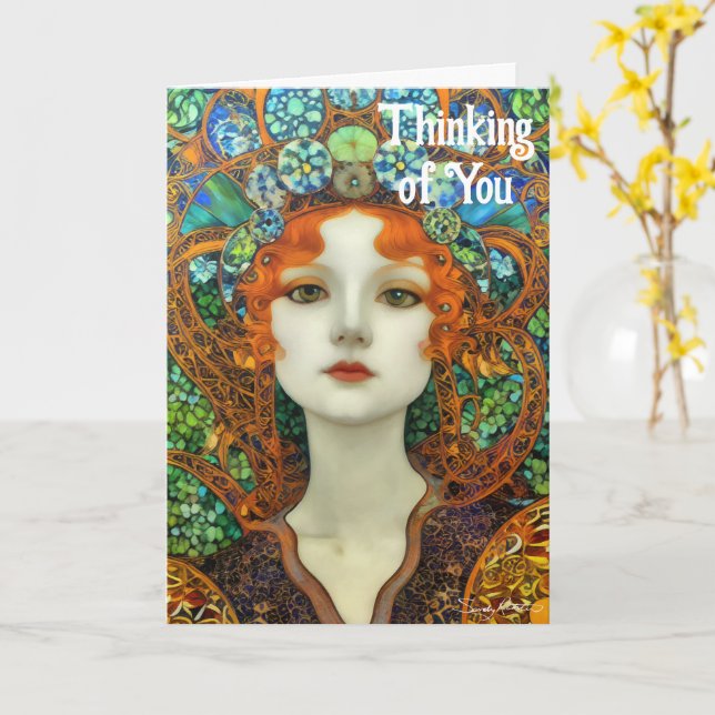 Cartão Retrato da Bela Mulher em Estilo de Vidro Estido (Flor Amarela)