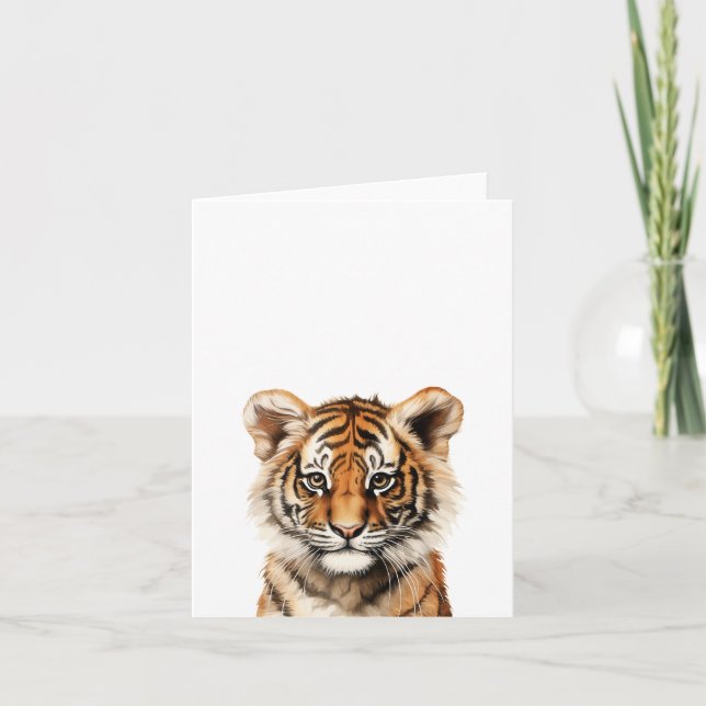 Cartão Retrato de Aquarela de um Pequeno Tigre (Frente)