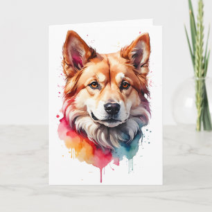 Cartão Retrato de arte manchado de cachorro em aquarela S