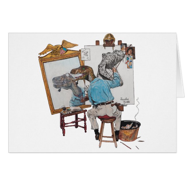 Cartão Retrato de auto triplo do Velociraptor (Frente Horizontal)