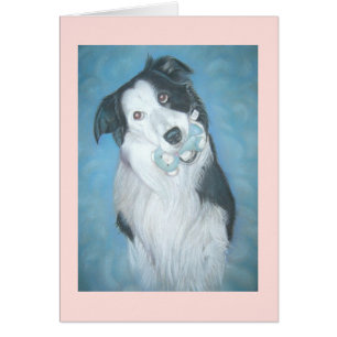 Cartão retrato de cão collie de fronteira fofo com ursinh