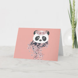 Cartão Retrato de desenho panda com flores de Sakura