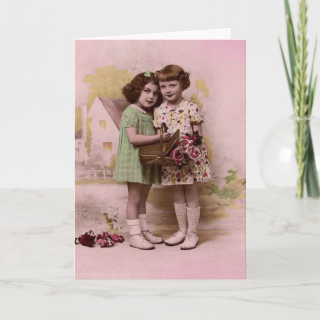 Cartão Retrato de duas meninas francesas novas (Frente)