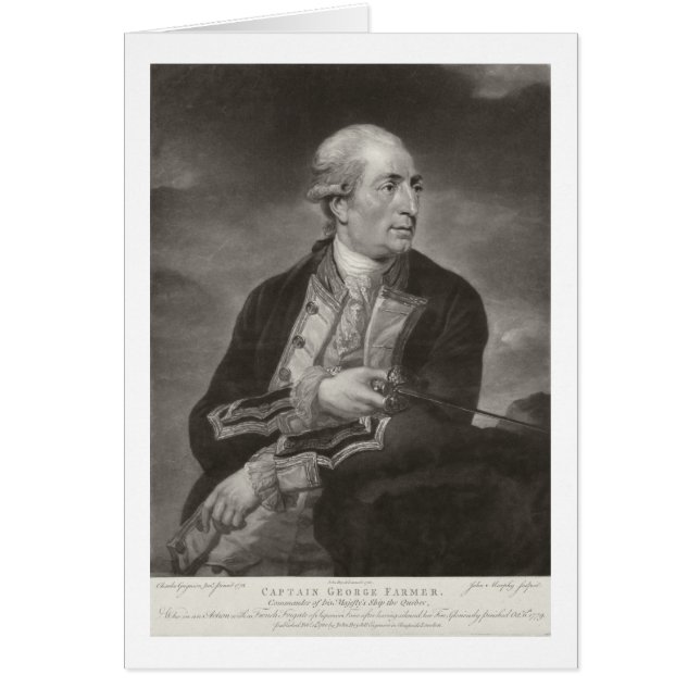 Cartão Retrato de George Farmer (1732-79) Capitão do HMS (Frente)