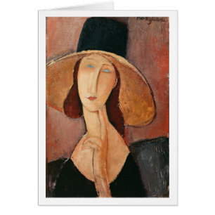 Cartão Retrato de Jeanne Hebuterne em um grande chapéu