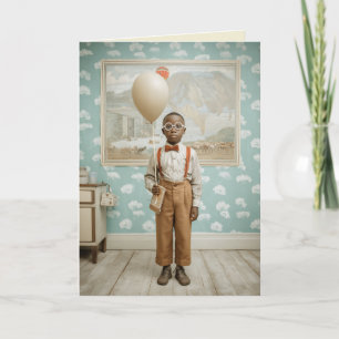 Cartão Retrato de Menino Antigo com Balão