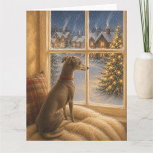 Cartão Retrato de Natal da Greyhound Italiano na Janela