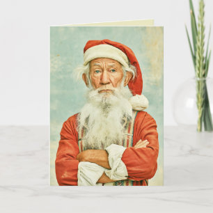 Cartão Retrato de Natal do Papai Noel Mal-Humorado Vintag