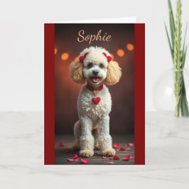 Cartão Retrato de Poodle com Laços de Coração Dia dos Nam