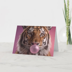 Cartão Retrato de Tigre de Bengala soprando Bubblegum Ros