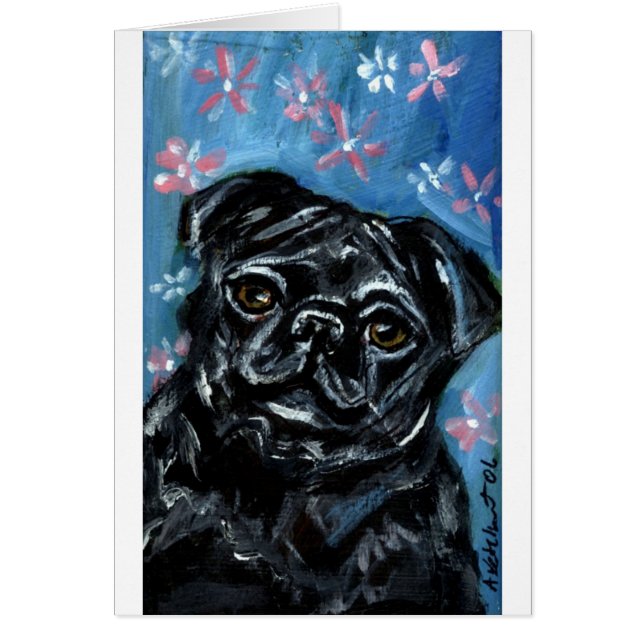 Cartão Retrato de um Pug preto (Frente)
