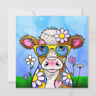 Cartão Retrato de Vaca Doodle