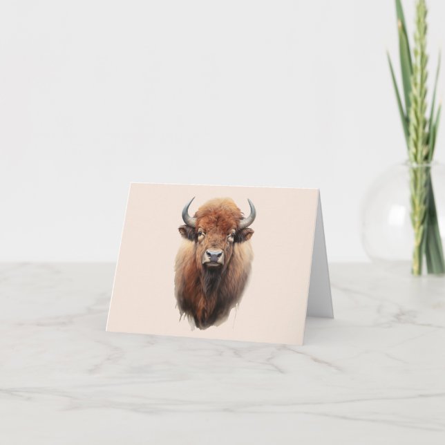 Cartão Retrato de Watercolor Bison (Frente)