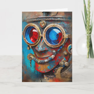 Cartão Retrato do Homem de Lata Steampunk com Citação