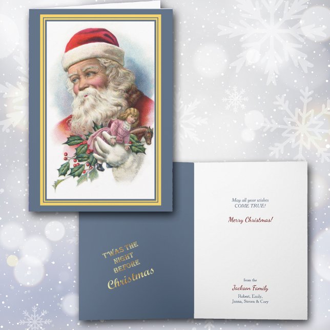 Cartão Retrato dos Papais noeis de vinheta com brinquedos (Criador carregado)