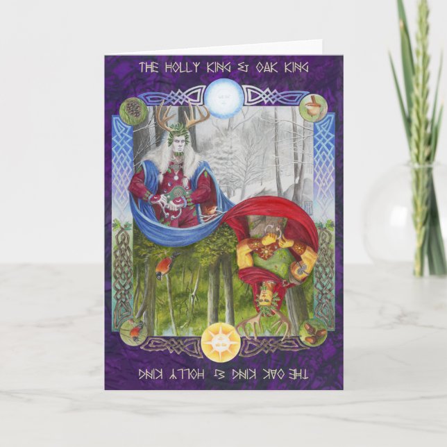 Cartão Retrato Duplo de Oak King e Holly King (Frente)