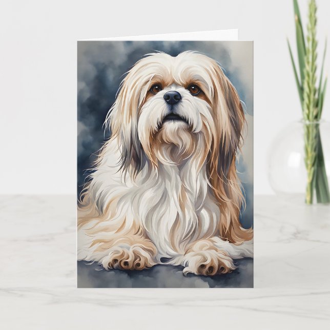 Cartão Retrato em Aquarela Cachorro Shih Tzu Fofo Coberto (Frente)