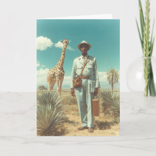 Cartão Retrato Estilizado de Girafa na Paisagem do Safari