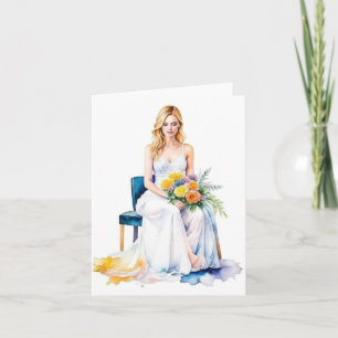 Cartão Retrato feminino C - Cores d'água e Caneta