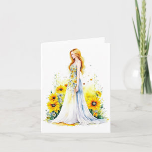 Cartão Retrato feminino K - Cores d'água e Caneta