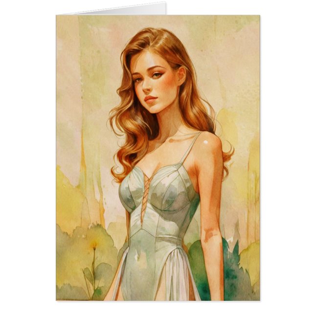 Cartão Retrato feminino lindo (Frente)