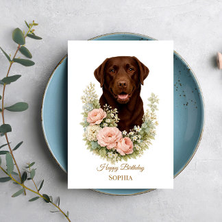 Cartão Retrato Floral de Labrador Chocolate