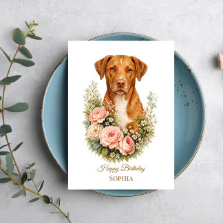 Cartão Retrato Floral de Vizsla