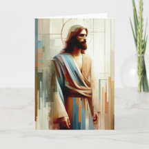 Retrato Moderno Abstrato de Jesus com Halo e Faixa