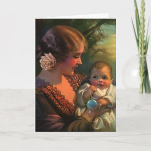 Cartão Retrato Vintage do Dia das Mães, Mãe e Bebê