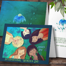 Cartão Retratos das mulheres no dia das mulheres Aqua azu