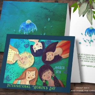 Cartão Retratos das mulheres no dia das mulheres Aqua azu