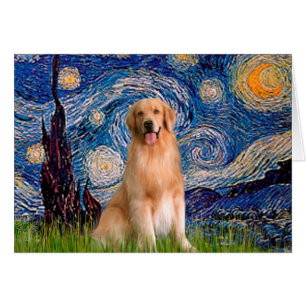 Cartão Retriever de ouro 8 - Noite Estrelada