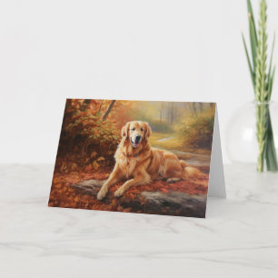 Cartão Retriever de ouros no outono Folhas caem inspiraçã