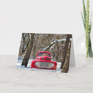 Cartão Retrievers de ouro na placa de caminhão vermelha