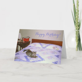 Cartão Retro 1960 Cat Lay Vintage Chenille Blanket