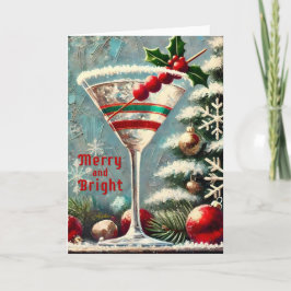Cartão Retro 50s Cranberry Snowflake Martini de Natal