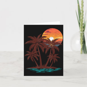 Cartão Retro 70s 80s Praia Pôr do Sol Palmeira Vibrações