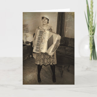 Cartão Retro Accordion Girl