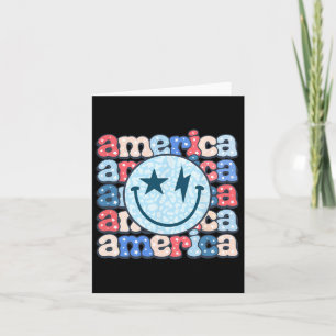 Cartão Retro America Groovy Smile Face American Flag 4th